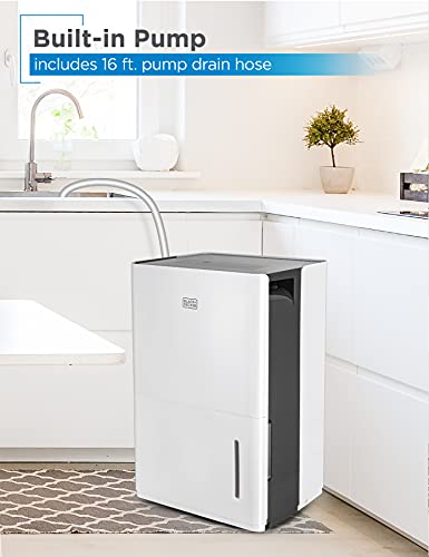 BLACK+DECKER 4500 Sq. Ft. Dehumidifier with Built-In Drain Pump for Continuous Drainage, for Large Spaces and Basements, Energy Star, Digital, BD50PMWSA, White