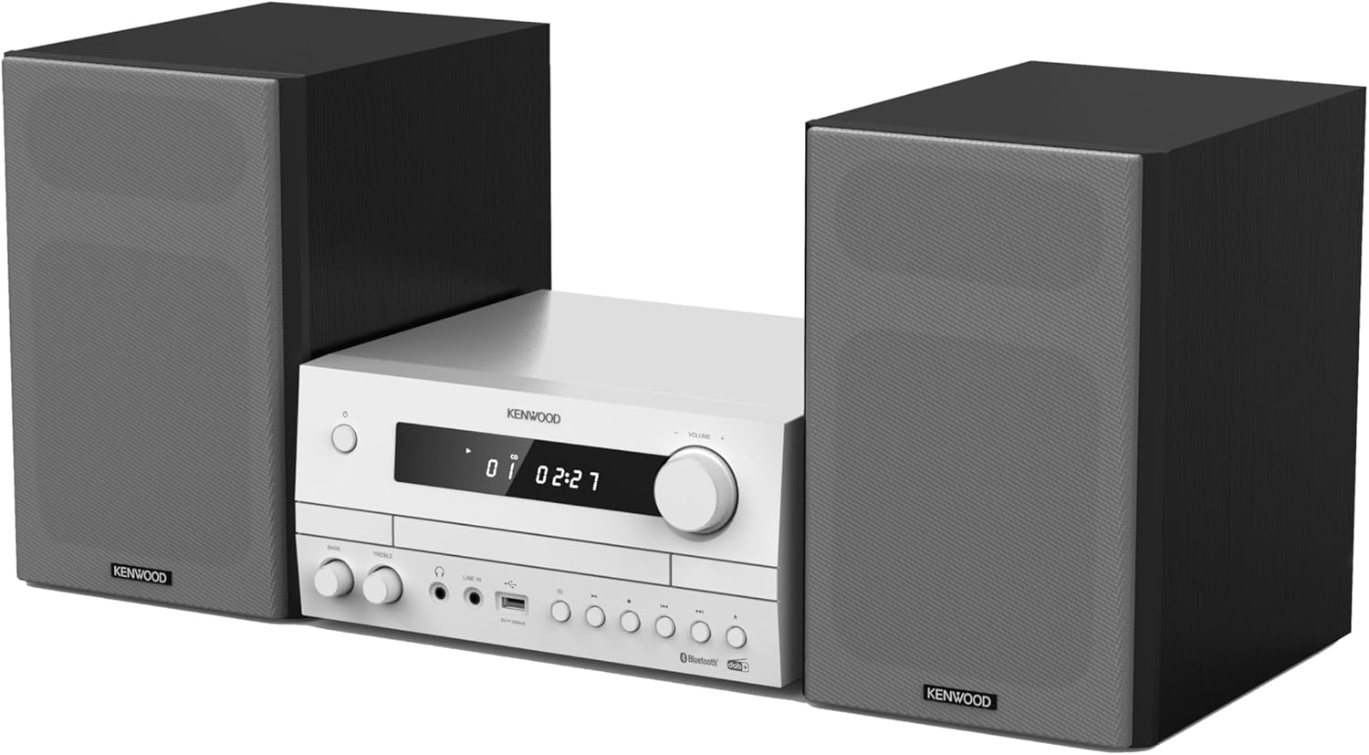 Kenwood M-822DAB Micro-chaîne Hi-FI avec Lecteur CD, USB, FM RDS, Dab+, Bluetooth et Audio-Streaming (Diffusion Audio) 2x50W, Blanc et Gris