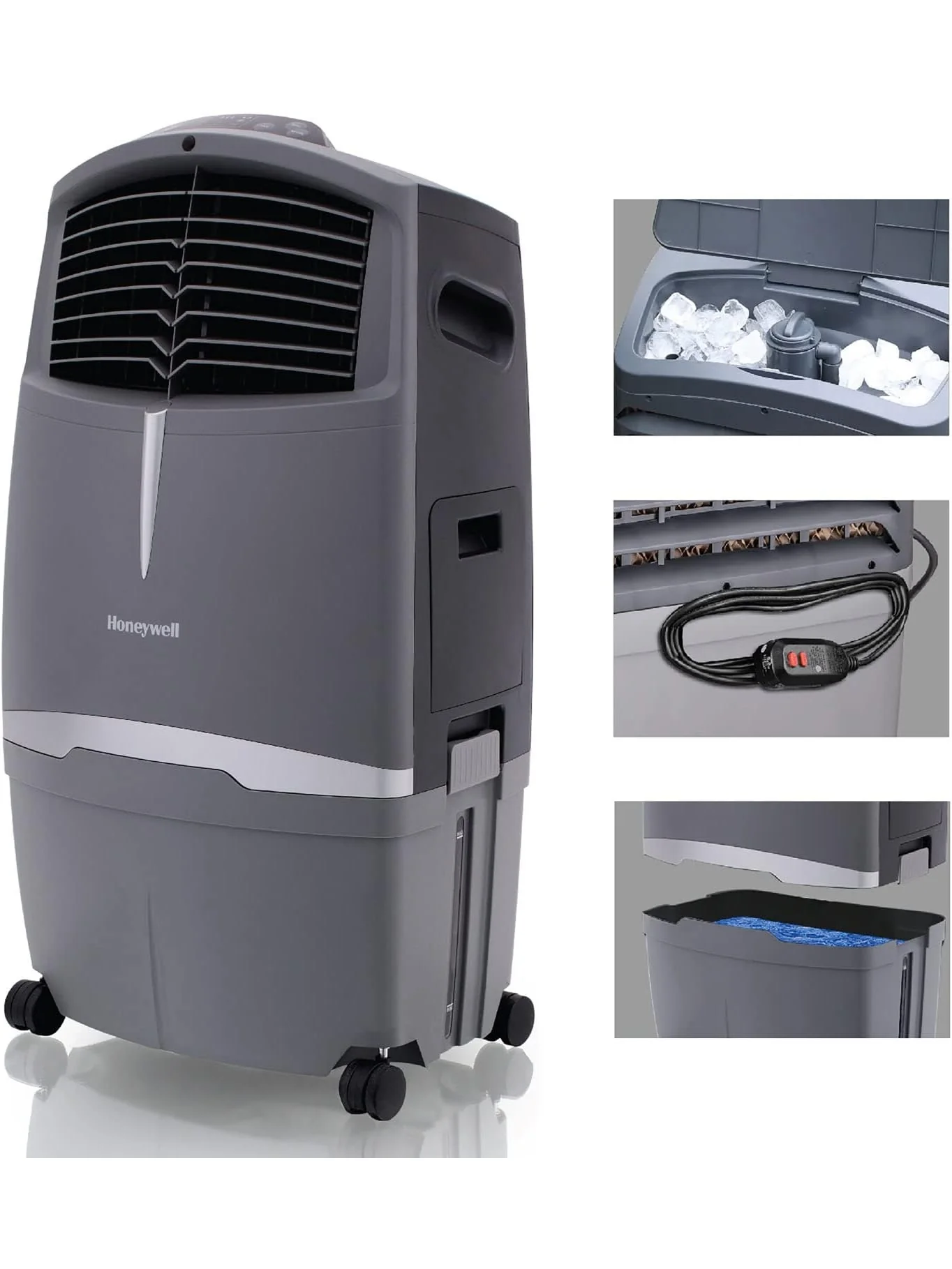 Honeywell 525 CFM Outdoor Portable Evaporative Swamp Cooler for BBQ Area, Patio, Garage, and Backyard, 115V, Evaporative Air Cooler with Fan and Remote Control, Gray