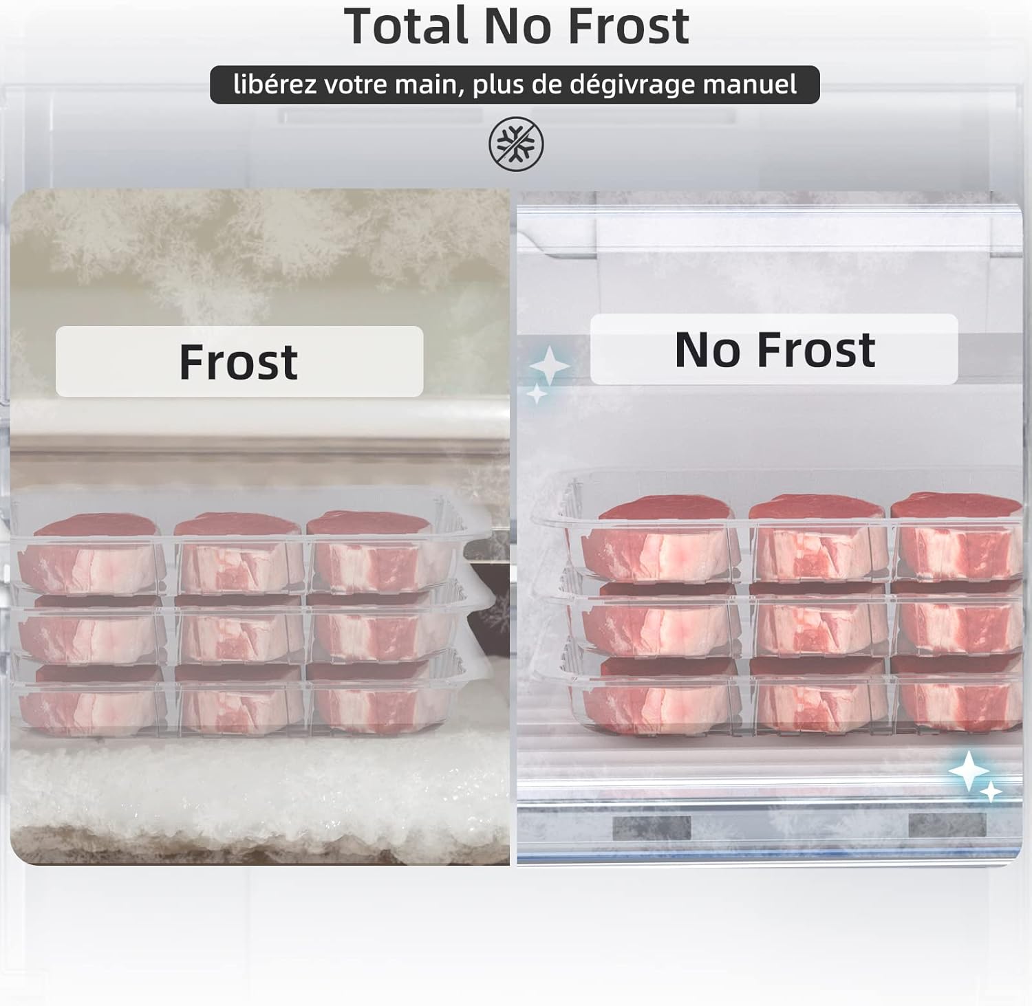 CHIQ Réfrigérateur autoportant 317L à Inverter, 322 l, sans givre, flux d'air multiple, congélation rapide, électronique tactile, compresseur avec garantie de 12 ans, efficacité améliorée, noir