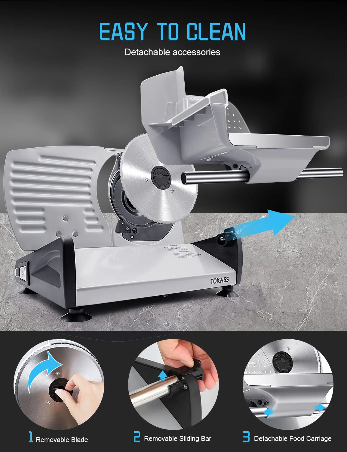 TOKASS Electric Deli Food Slicer with 7.5’’ Stainless Steel Blade