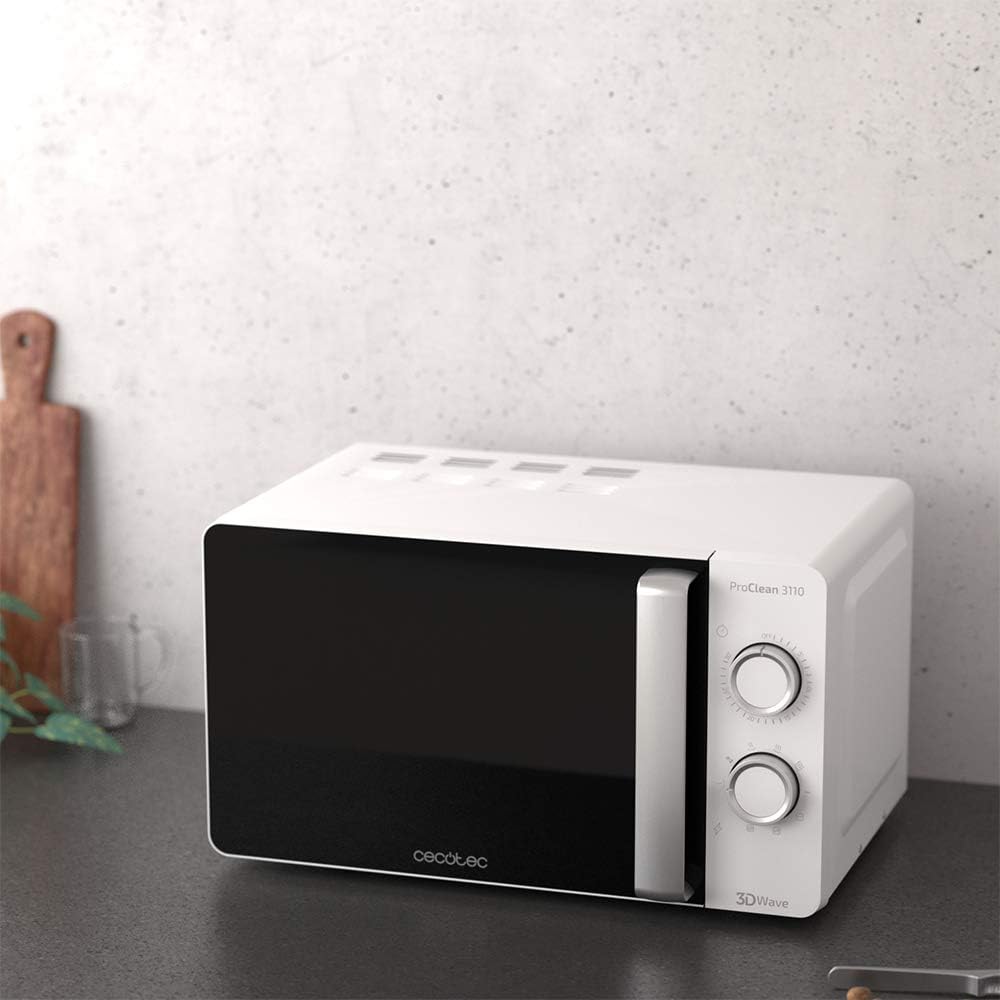 Cecotec Four à micro-ondes ProClean 9110 FullINOX avec grill 1000 W, 30 litres, 5 niveaux de puissance, 8 programmes, minuterie de 60 minutes, revêtement Ready2Clean, design avant miroir