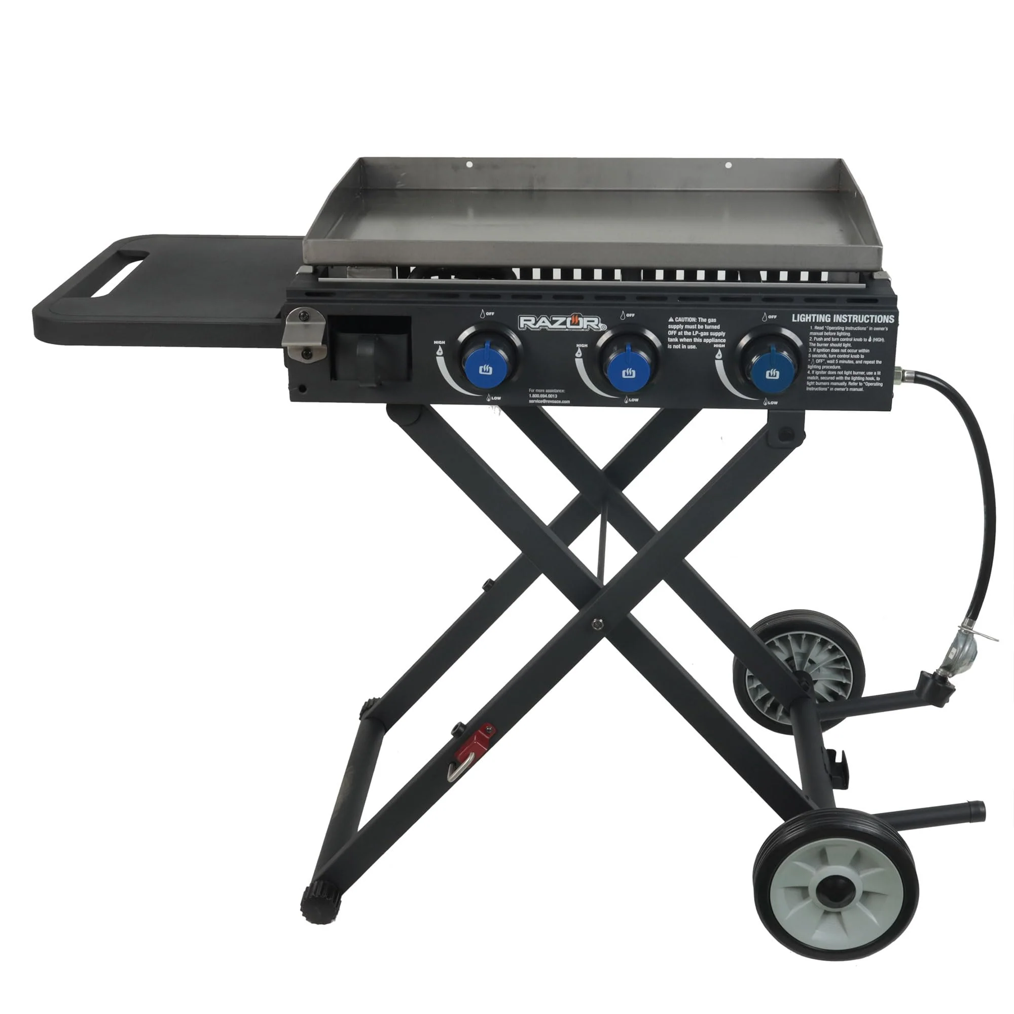 Razor Griddle Gas Grill & Griddle for Backyard Cooking and Camping, Portable Grill with Cart & Side Shelf