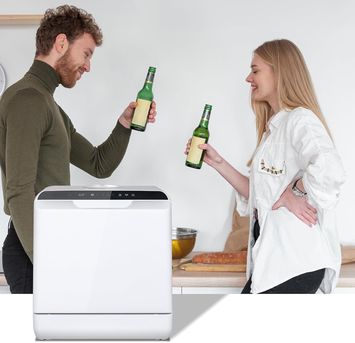 YU YUSING Mini Lave-vaisselle Compact 45cm avec 6 Programmes 4 Couverts, Petit Lave-vaisselle Sans ou Avec Arrivée d'Eau, Portable, Réservoir d'Eau 5L, Commande Tactile, Écran LED