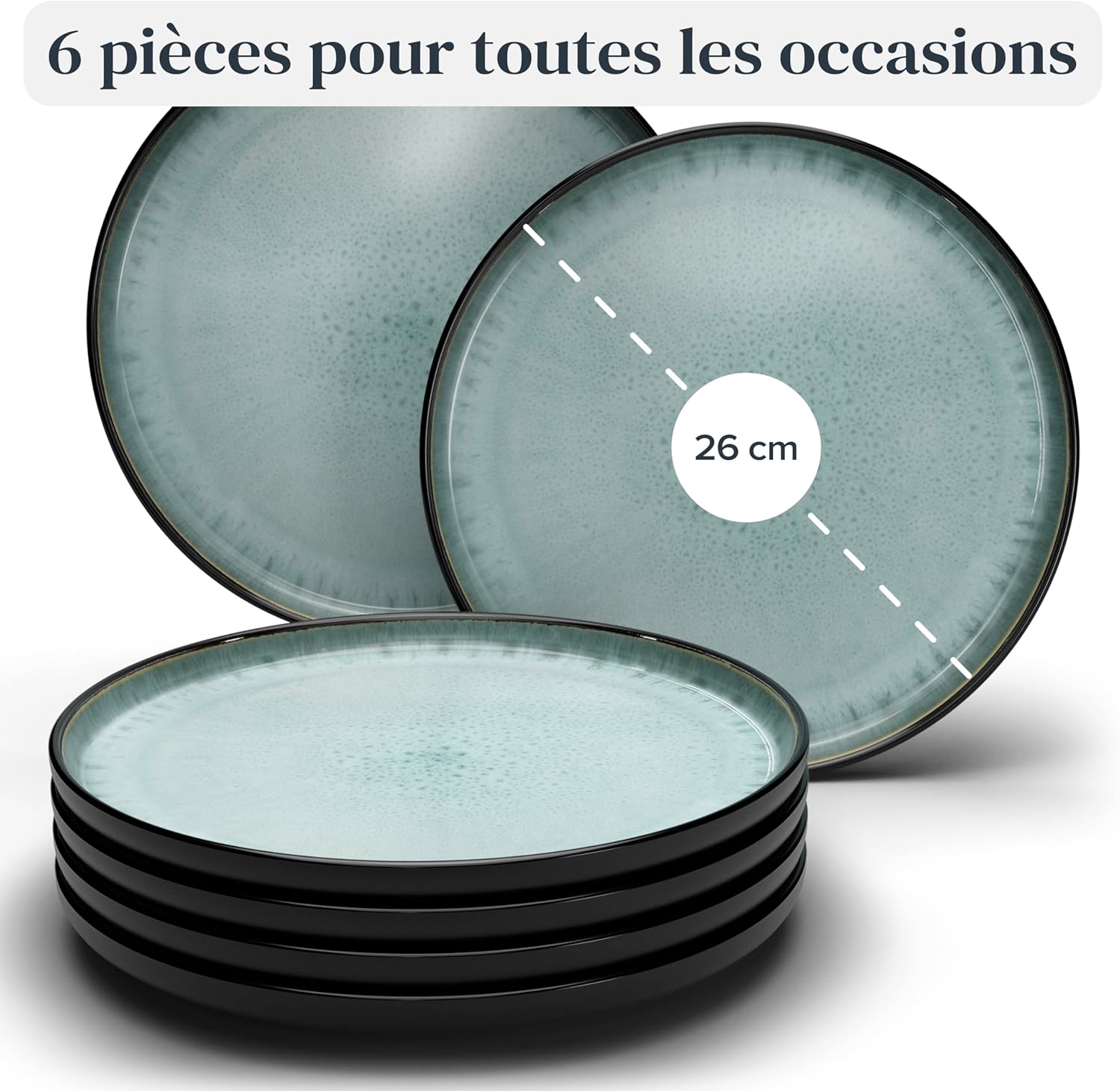 Service de Vaisselle en Grès Ibiza 36 pièces –Ensemble de Vaisselle pour 12 Personnes, Adapté au Lave-Vaisselle et au Micro-Ondes, Pure Living bleu fumé, Assiettes Service de Table