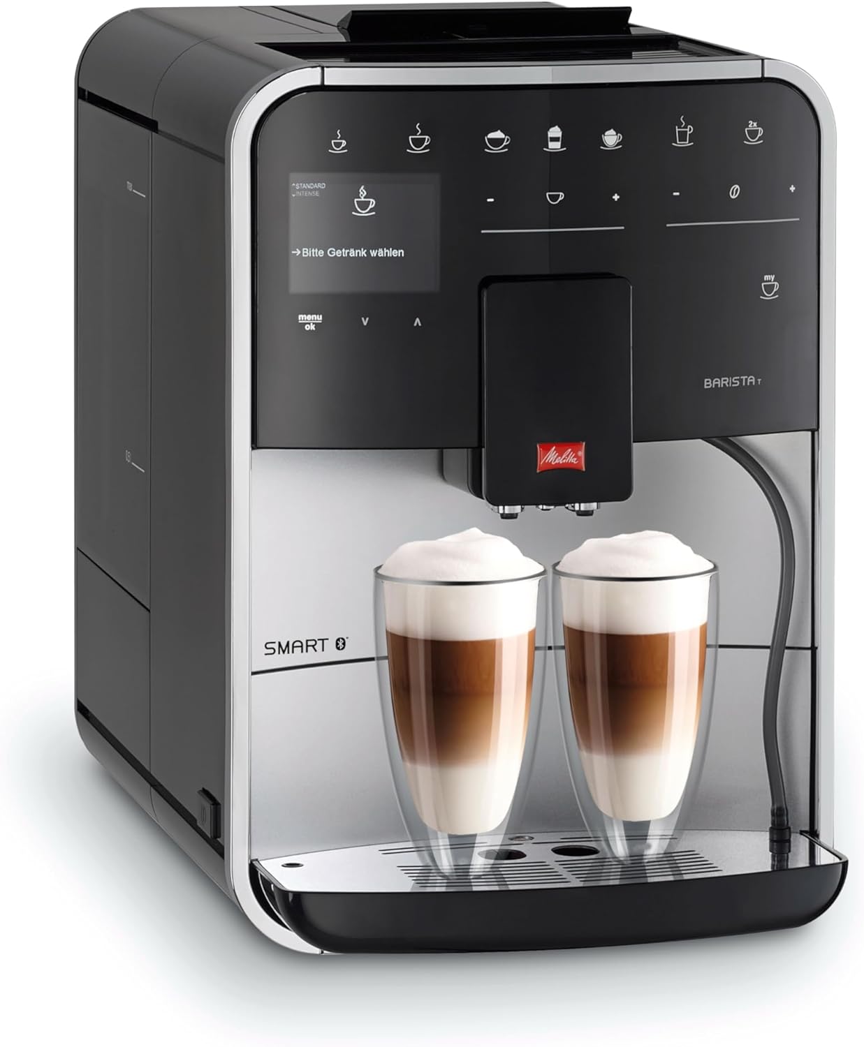 Melitta Barista T Smart Argent, Machine à Café à Grain avec Broyeur, Connectée, Système One Touch, Double bac à grains, 18 spécialités, Mode 1 à 2 Tasses, Écran Couleur TFT, F831-101