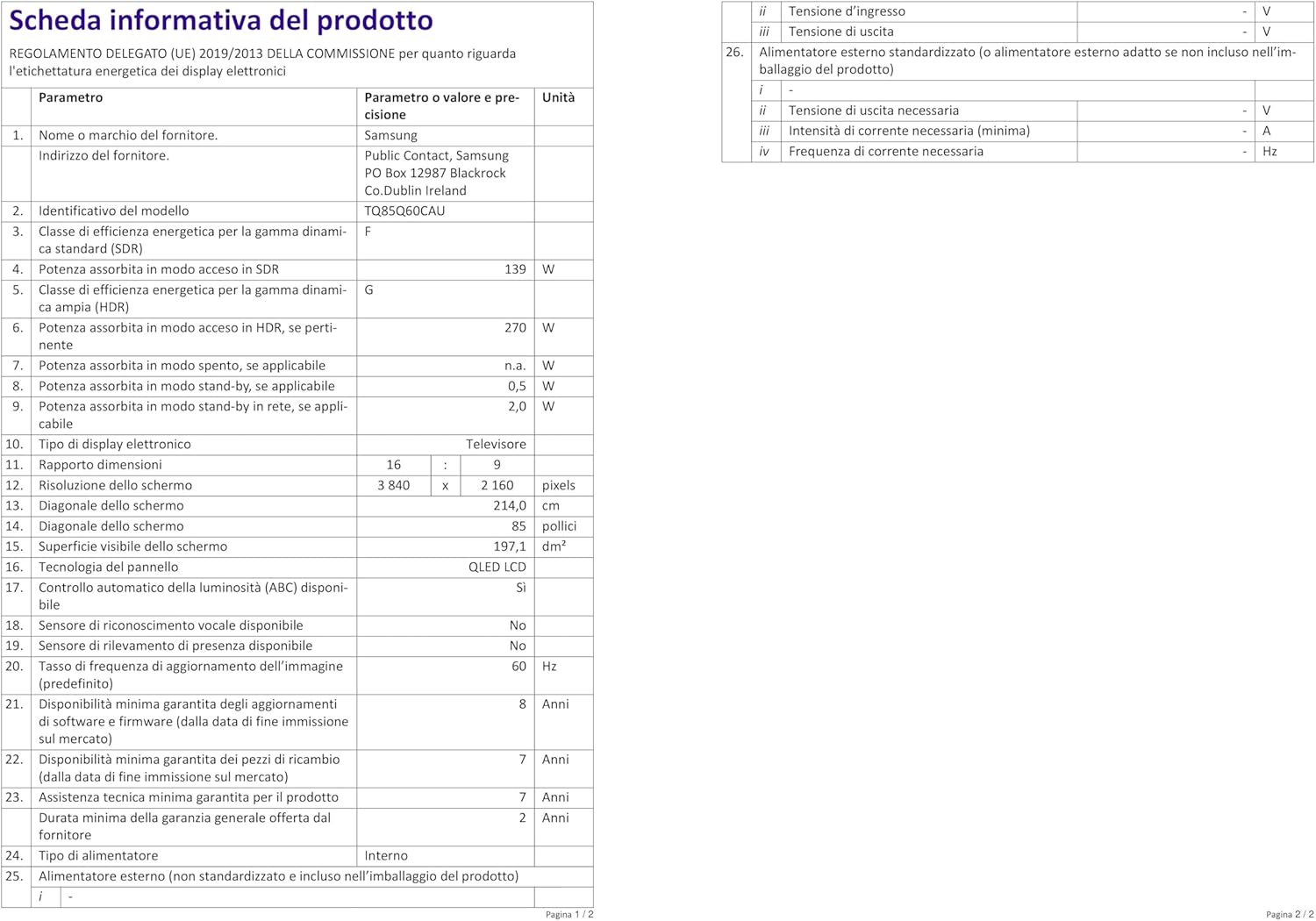 Samsung Téléviseur TQ85Q60D 85 (85 Pouces) QLED 4K Smart TV 2024
