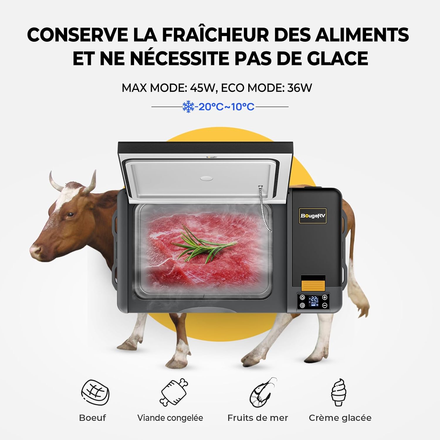 BougeRV CRPRO Glacière à Compression, Frigo Voiture 20 litres(-22℃~10℃), 12/24V DC &110-240V AC Glaciere Voiture, Frigo Compression 12v, pour voiture, camping, voyage