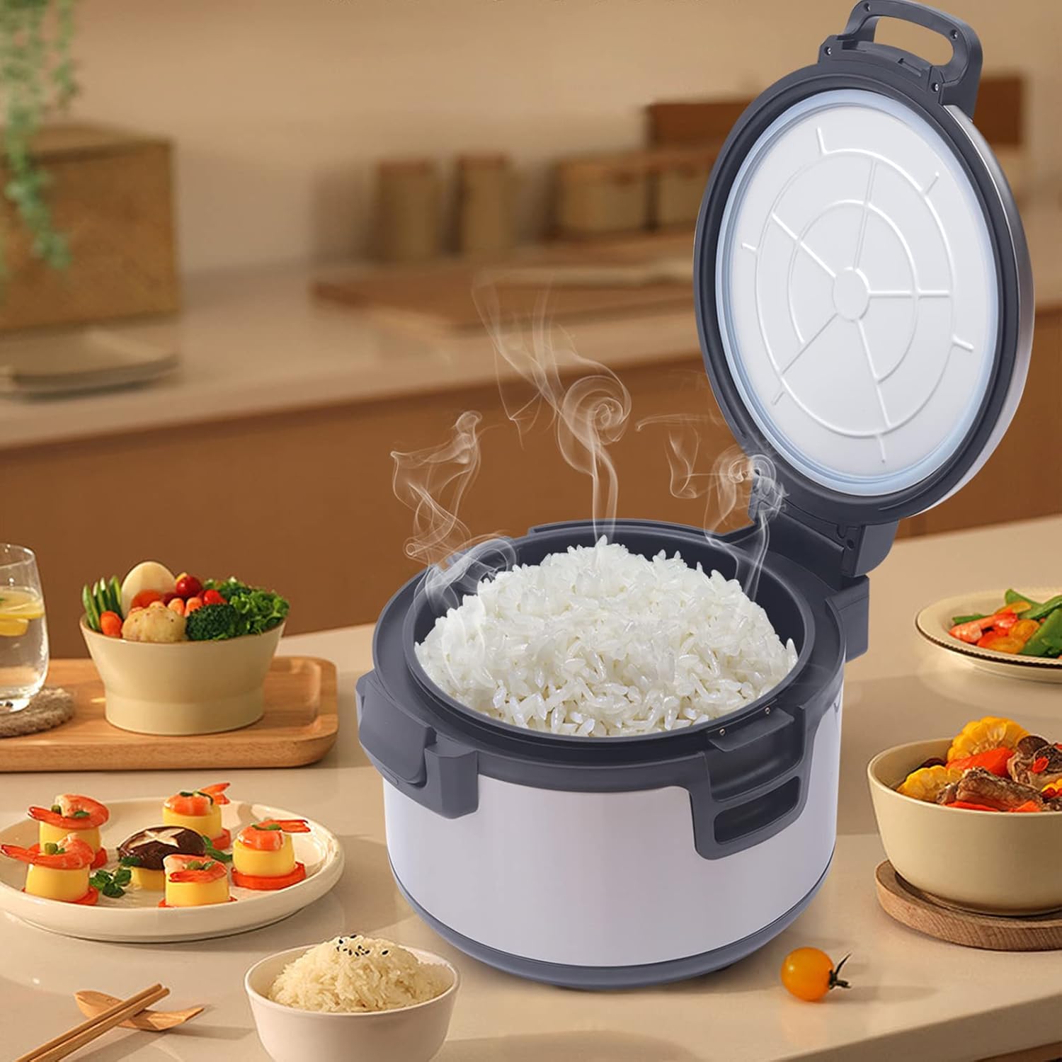 Chauffe-riz 19 l - Isolation efficace - Avec cuillère à riz - Pot intérieur antiadhésif - Double réglage de la température - Économie d'énergie - Maintien au chaud - 100 W 220 V
