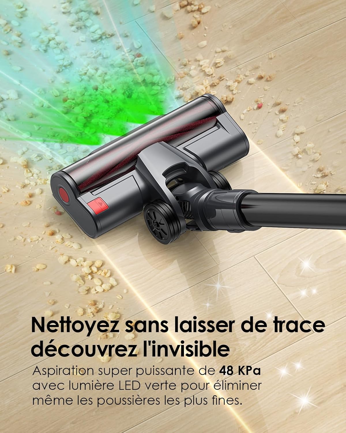 Linkifly A11 Aspirateur Balai sans Fil, Aspirateur sans Fil Puissant 48Kpa et 60 Min, avec Technologie Cyclonique et Anti-Enchevêtrement, Aspirateur Balai pour Les Poils d'animaux/Tapis/Sols Durs