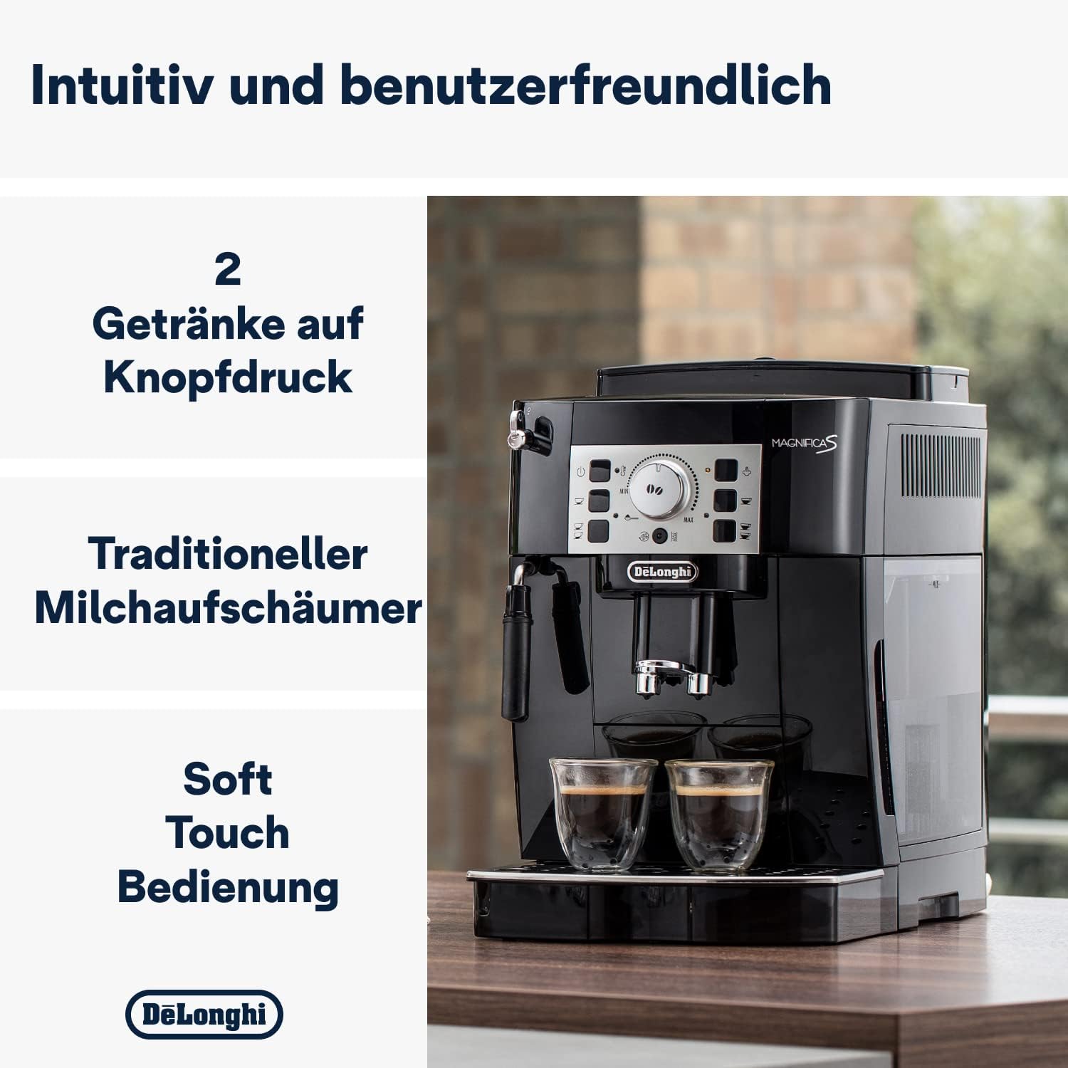 De'Longhi Magnifica S ECAM11.112.B, Kaffeevollautomat mit Milchaufschumdüse für Cappuccino, mit Espresso Direktwahltasten und Drehregler, 2-Tassen-Funktion, Schwarz