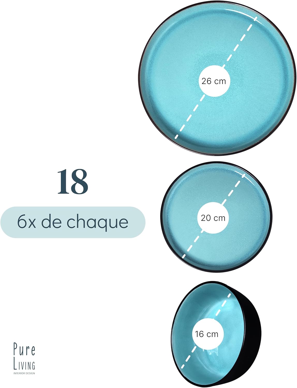 Service de Vaisselle en Grès Ibiza 36 pièces –Ensemble de Vaisselle pour 12 Personnes, Adapté au Lave-Vaisselle et au Micro-Ondes, Pure Living bleu fumé, Assiettes Service de Table