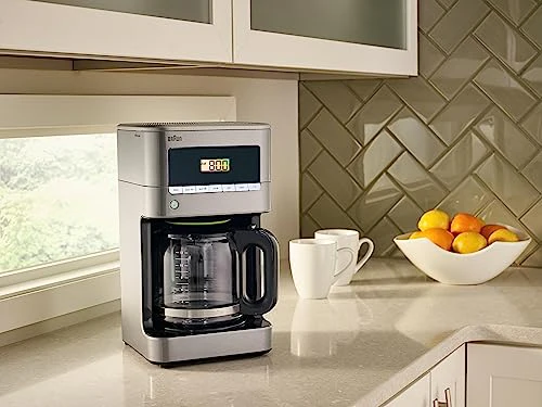 Braun KF7070 BrewSense Drip Glass Coffeemaker, 12 Cup, Stainless Steel