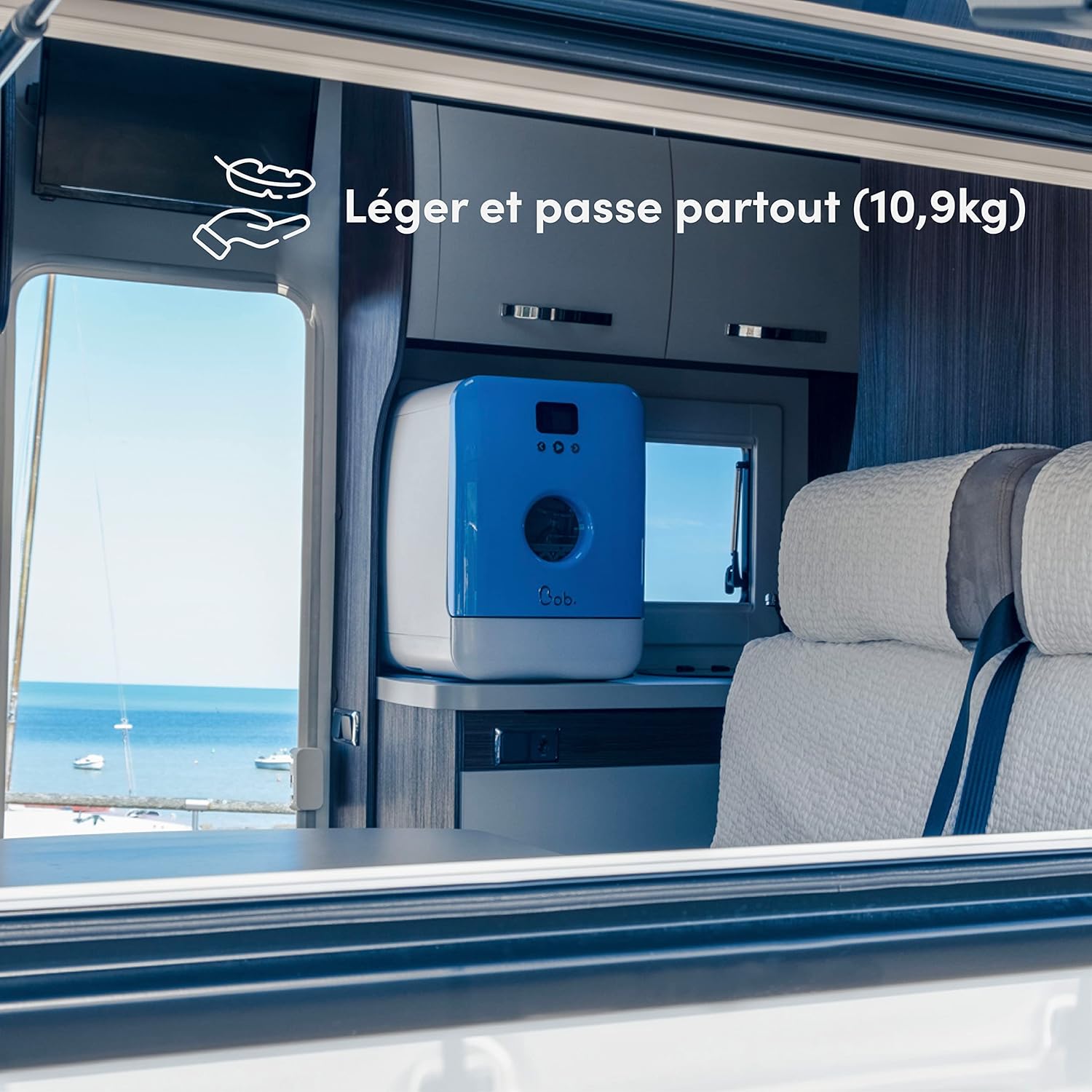 DAAN TECH Bob - Lave-vaisselle Compact 3 Couverts Encastrable - Pose Libre, Avec Réservoir, Portable - Séchage Naturel - Assiette 29 cm - Label Origine France Garantie, Eco-Conçu (Blanc-Rouge)