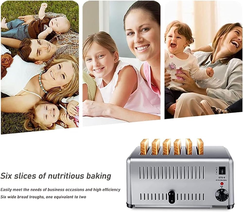 PPGE Home Grille-Pain 6 tranches Grille-Pain Commercial en Acier Inoxydable, Grille-Pain à Ouverture Manuelle, Fentes Extra Larges, Grille-Pain pour Petits Pains à Hamburger