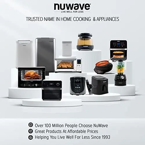 Nuwave Bravo 12-in-1 Air Fryer Toaster Oven Combo, Airfryer Convection Oven Countertop, 1800 Watts, 21-Qt Capacity, 50°-450°F Temp Controls, 65 Recipes & 4 Accessories, Silver- Stainless Steel