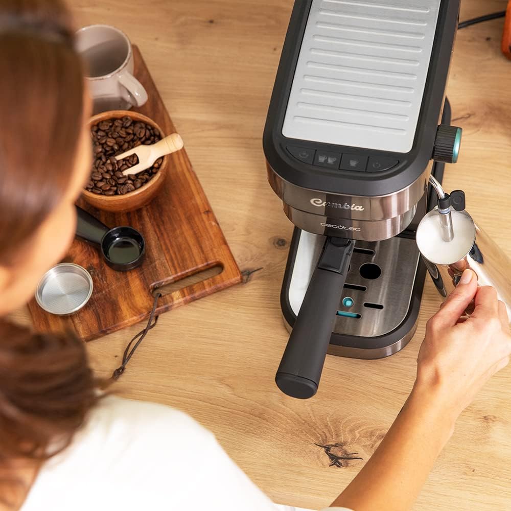 Cecotec semi-automatic espresso machine Power Espresso 20 Steel Pro Latte. 1350 W, Thermoblock, ForceAroma technology with 20 bars, full milk tank, instant cappuccino, cup warmer, double