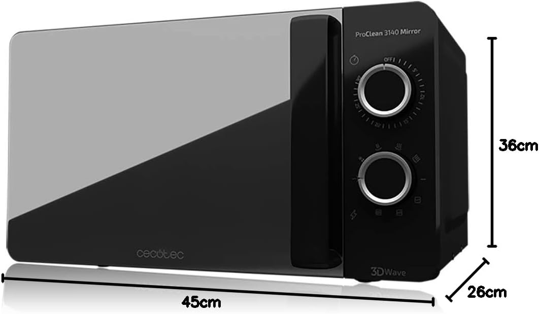 Cecotec Four à micro-ondes ProClean 9110 FullINOX avec grill 1000 W, 30 litres, 5 niveaux de puissance, 8 programmes, minuterie de 60 minutes, revêtement Ready2Clean, design avant miroir