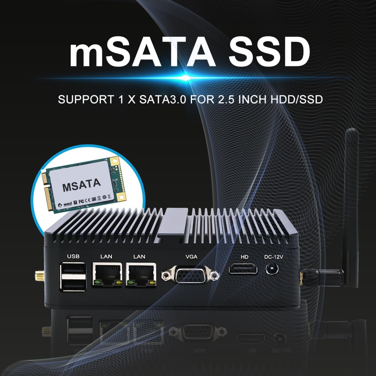 WEIDIAN Mini PC sans Ventilateur Celeron J4125, 8Go RAM DDR4 256Go SSD, Mini PC Fanless PC Industriel, Dual LAN, BT, Ordinateur Industriel avec HD/VGA, Win 11 Pro Mini PC de Bureau 2*RS232