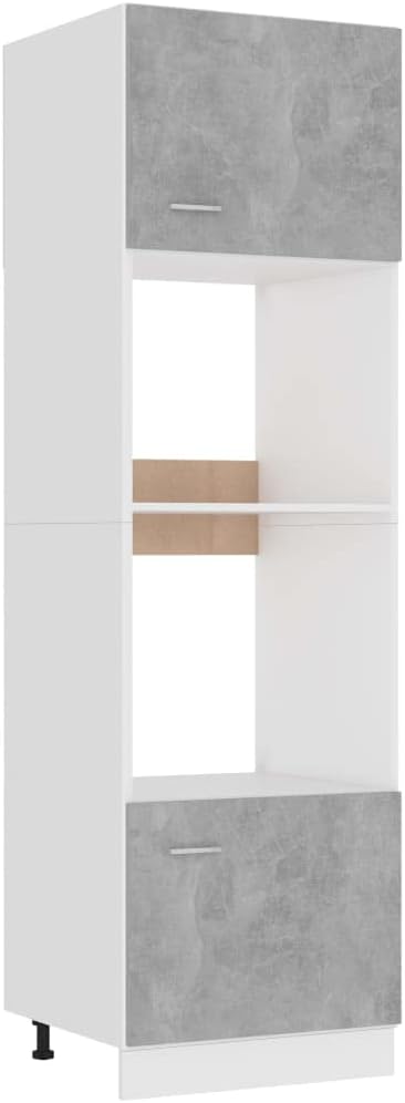 vidaXL Armoire à Micro-Ondes Placard Armoire de Rangement Meubles de Cuisine avec 4 Etagères Intérieur Maison Gris Béton 60x57x207 cm Aggloméré