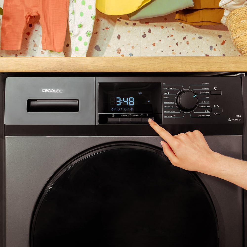 Cecotec Lavadora 8 Kg Carga Frontal Bolero Dresscode 8500 Inverter A. 1900 W, 1400 rpm, Motor Inverter Plus, Bajo Consumo, 16 Programas, SteamMax, Delay Start, Blanco
