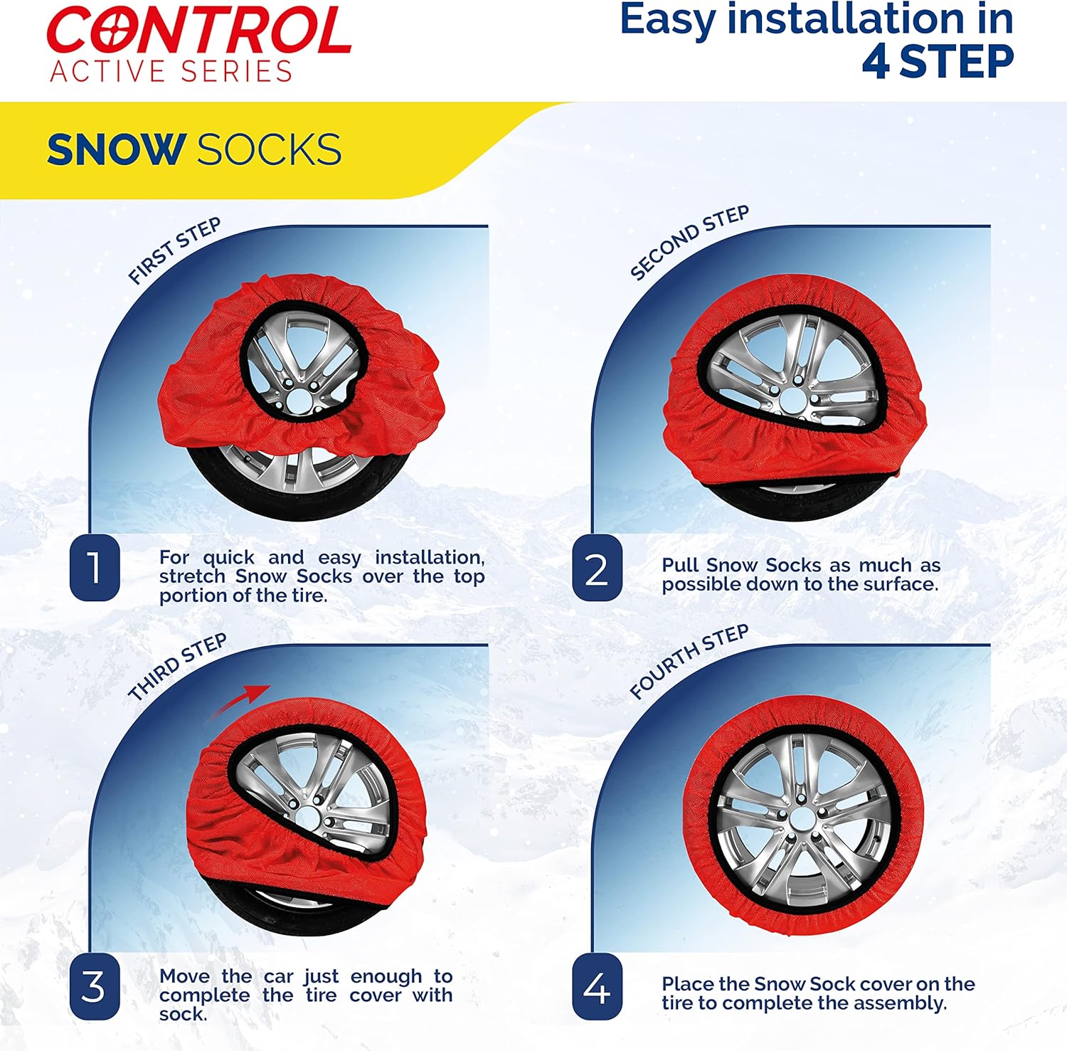 Chaussettes à Neige Textile Homologué EN 16662-1 - DEUX Chaussette Neige Pour Auto. Snow Sock Taille L Pour R14-R20 (Les Misures Pour les Pneus Sont Détaillèes à L'intérieur) (Control, L)