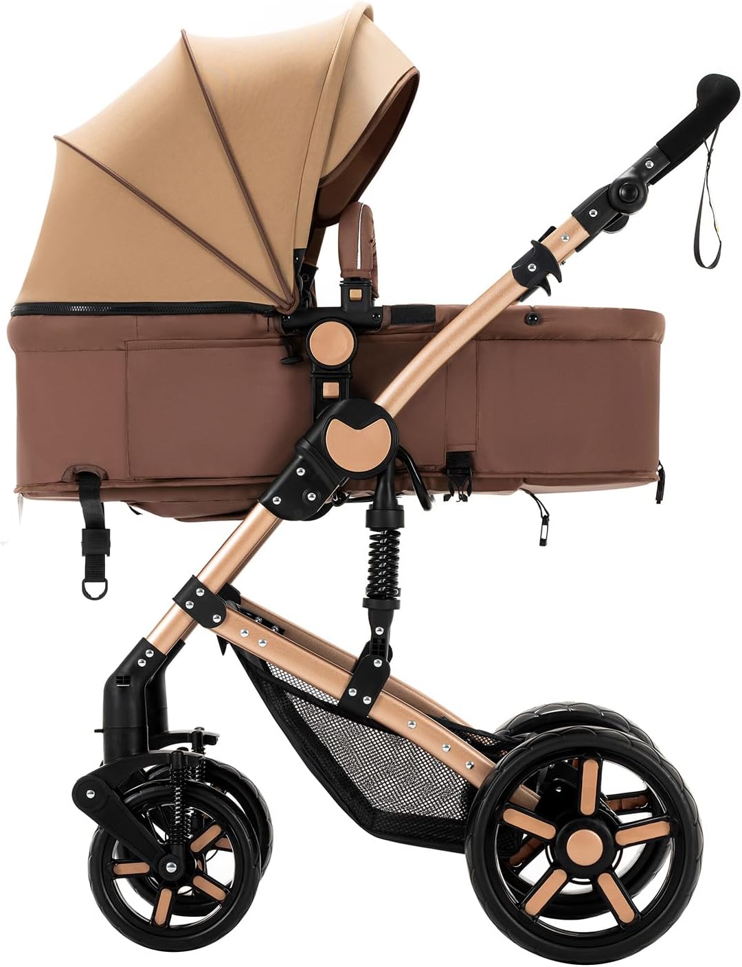 Magic ZC Poussette 3 en 1, Poussette Bebe avec Conception Portable Pliable en Un Clic, Pousette 3 en 1 avec Poussée Réversible Bidirectionnelle, Poussette Trio avec Accessoires (black gold 588)