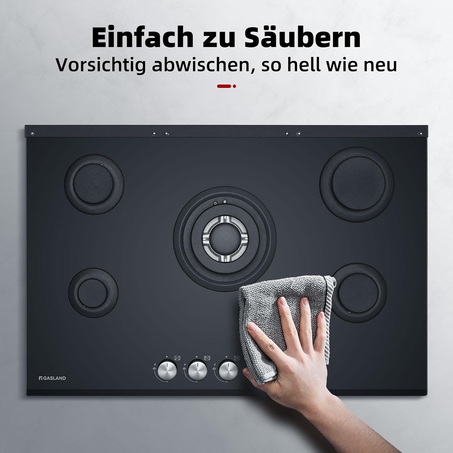 GASLAND GH2805BG1FC Table de cuisson à gaz 5 feux, Cuisinière à gaz avec brûleur wok, Table de cuisson à gaz encastrable, 76cm noir Cuisinière à gaz en verre, Cuisinière à gaz 10,4KW, GPL/NG