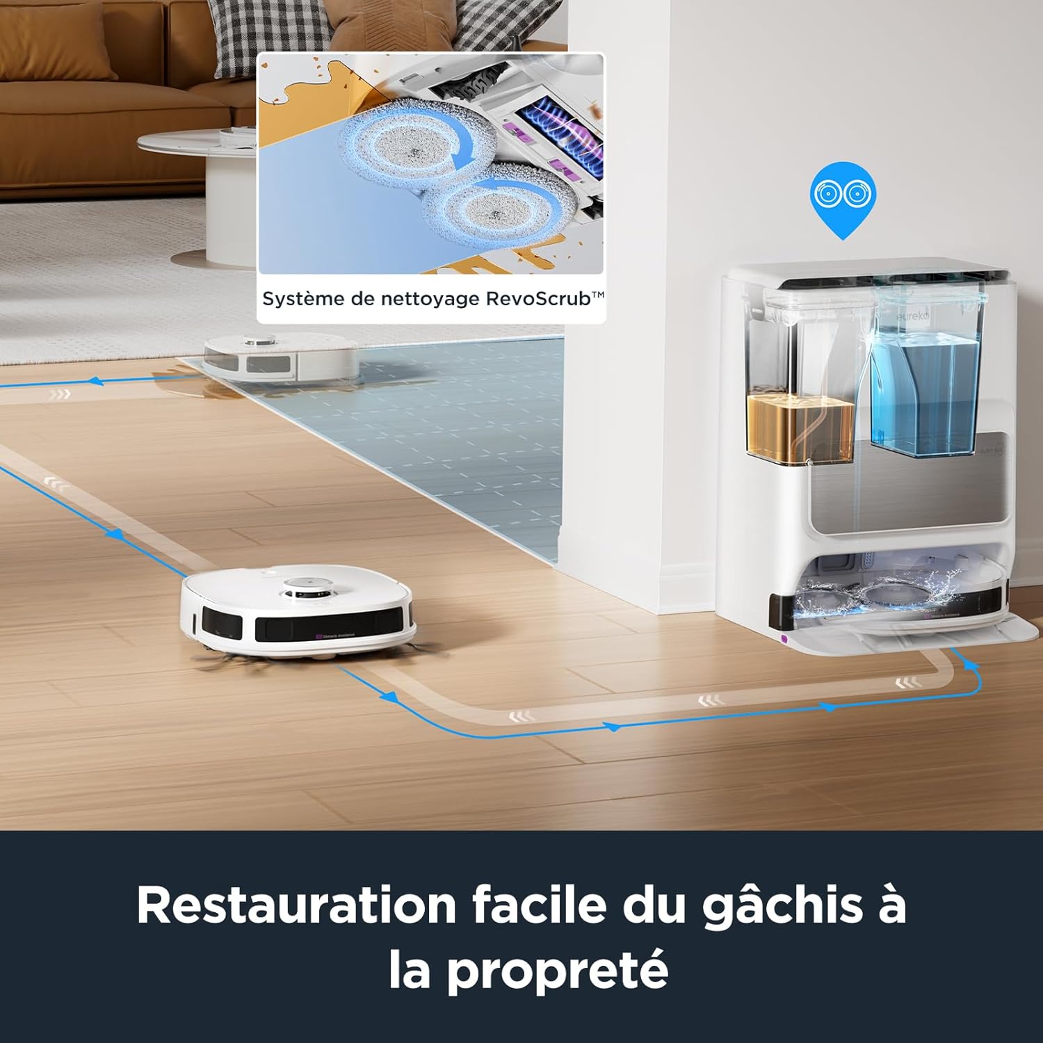 Eureka J12 Ultra Robot Aspirateur Laveur avec Station Automatique de Vidange Lavage Séchage, Aspirateur Robot de 5000Pa, Serpillière Rotative, Double LiDAR Navigation, Évitement d'Obstacle 3D IA