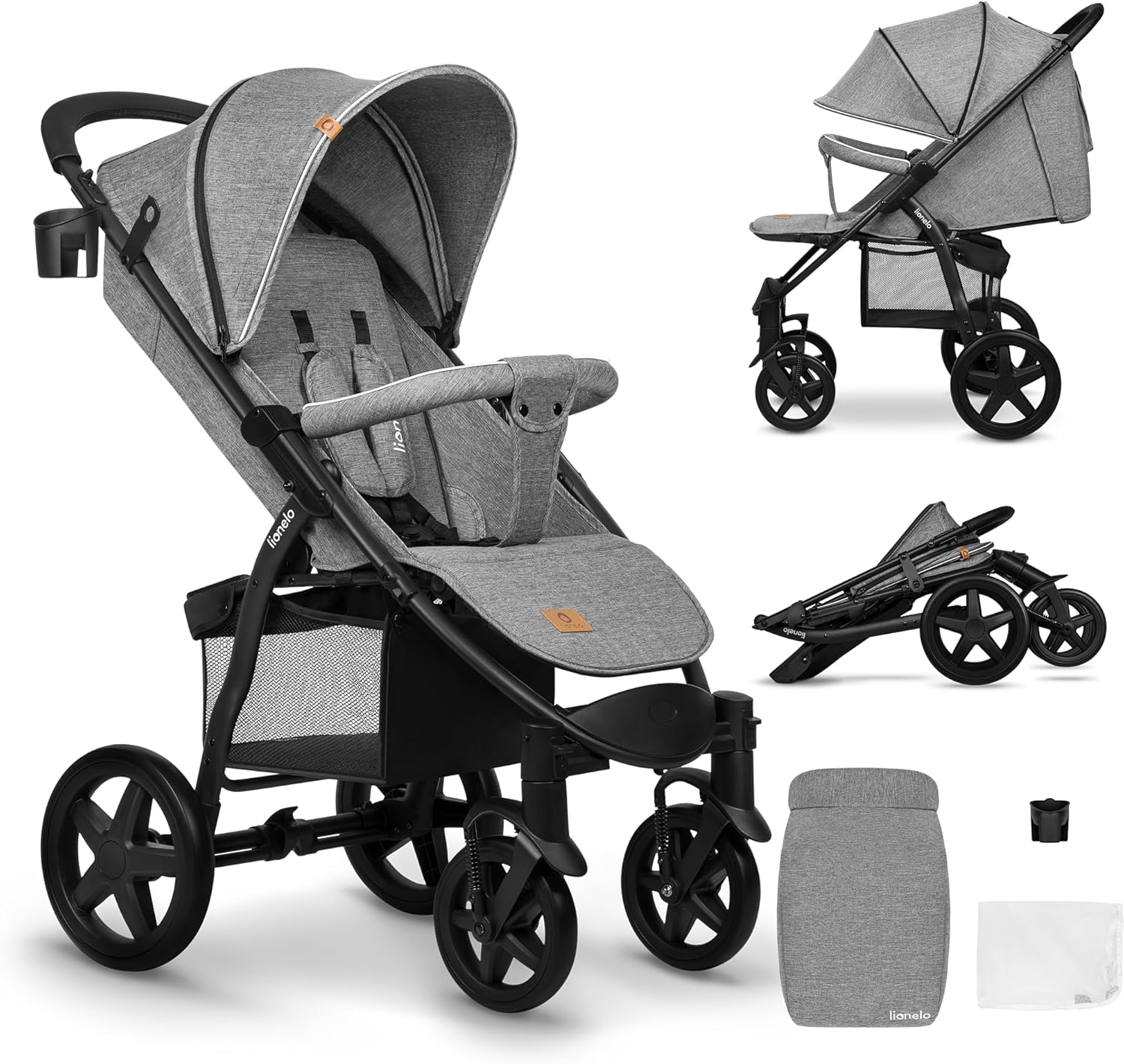 LIONELO Annet Plus poussette bebe à 22 kg, auvent avec fenêtre, roues EVA, chancelière moustiquaire porte-gobelet, réglage du dossier jusqu’à la position couchée (Dreamin, PLUS)