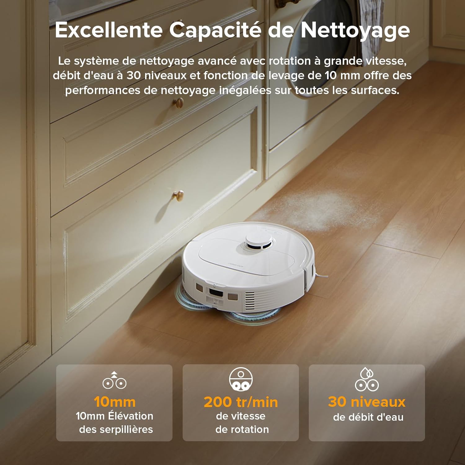 roborock QV 35A Aspirateur Robot Laveur, 8000Pa HyperForce, Station Multifonctionnelle, Serpillière Rotative 200 TR/Min & Relevable 10mm, Anti-enchevêtrement, Évitement d'obstacles, Cartographie, APP