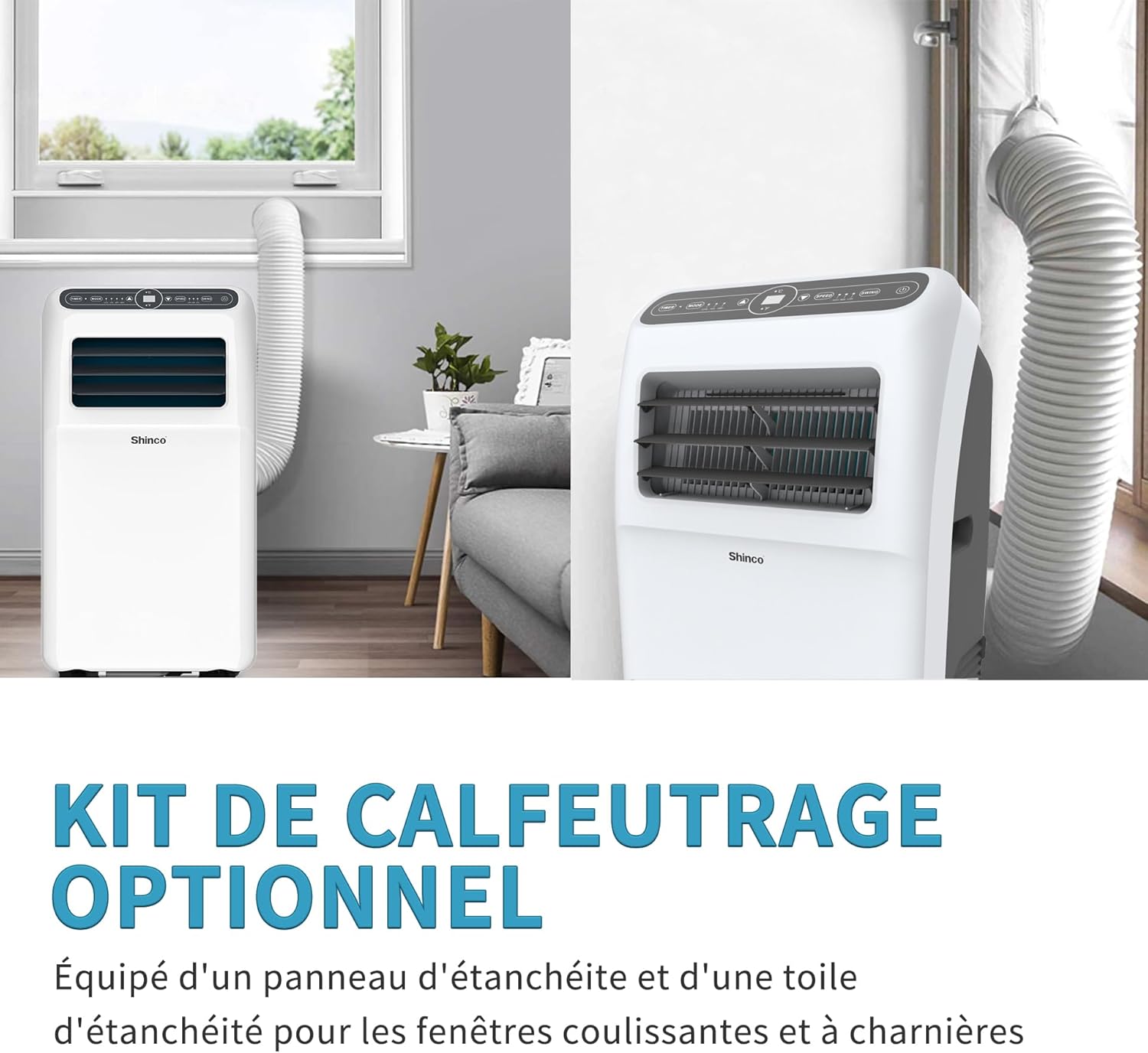 SHINCO Climatiseur mobile, 7000 BTU 2,05kW, Refroidir&Ventilation&Déshumidification, taille de la pièce jusqu'à 54m³(18㎡), Climatiseur mobile avec tuyau d'évacuation et tuyau de vidange, mode sommeil