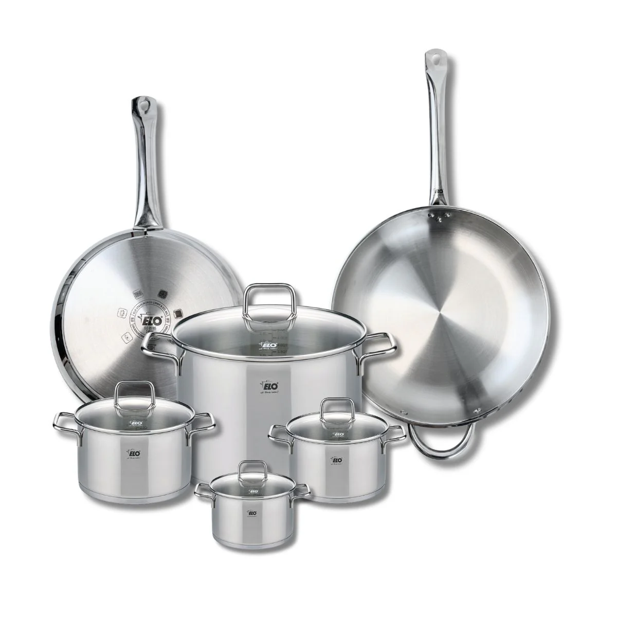 Ensemble de 2 Poêles de cuisson 28 et 32 cm et 4 faitouts 12, 14, 16 et 26 cm Elo Profi Citrin Elo