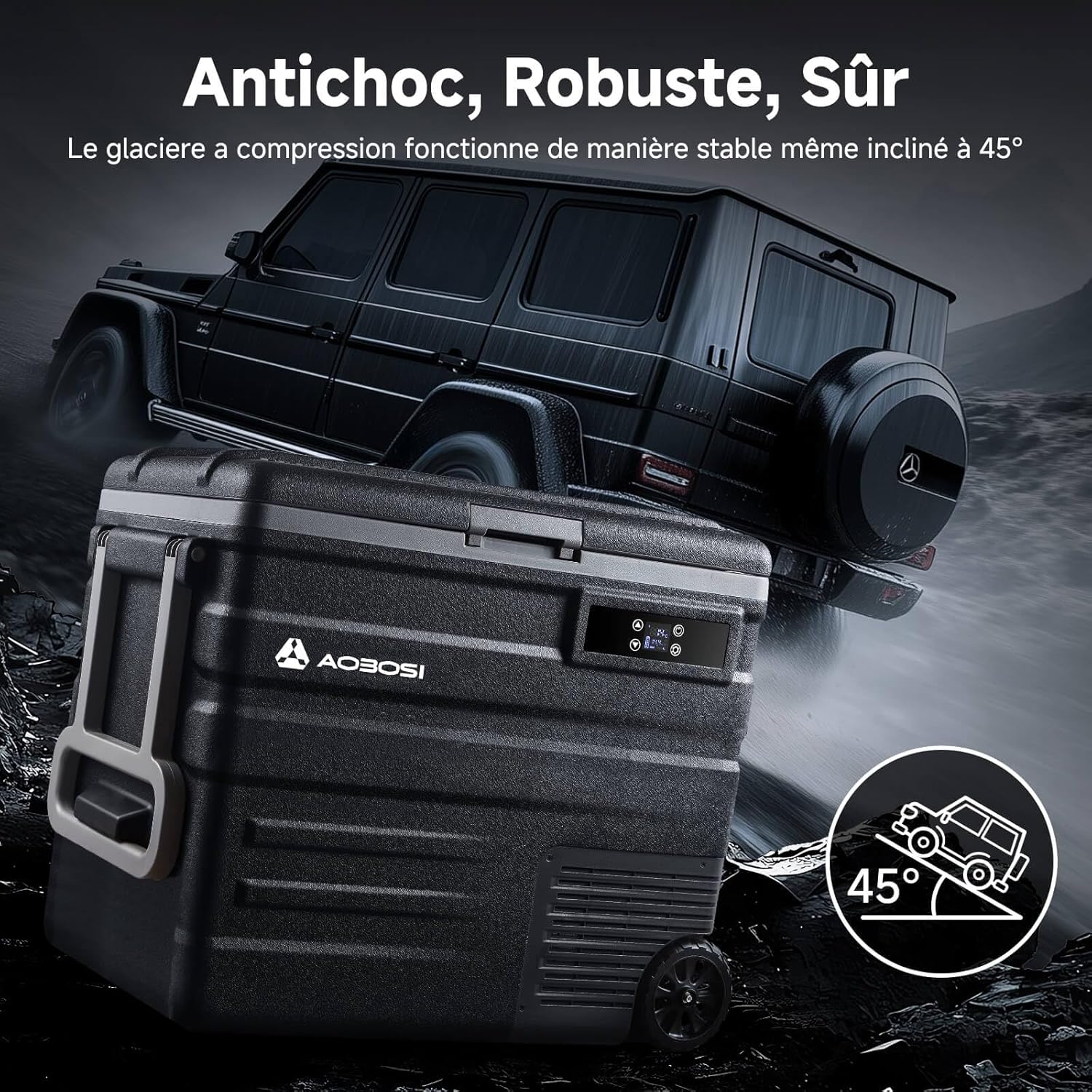 AAOBOSI 45L Glacière à Compresseur, Glaciere Électrique -20℃ à 20℃, Frigo Camion APP&Bouton Contrôle, 12/24V DC et 100-240V AC Glaciere Camping Pour Voiture, Camion, Bateau et Prise De Courant