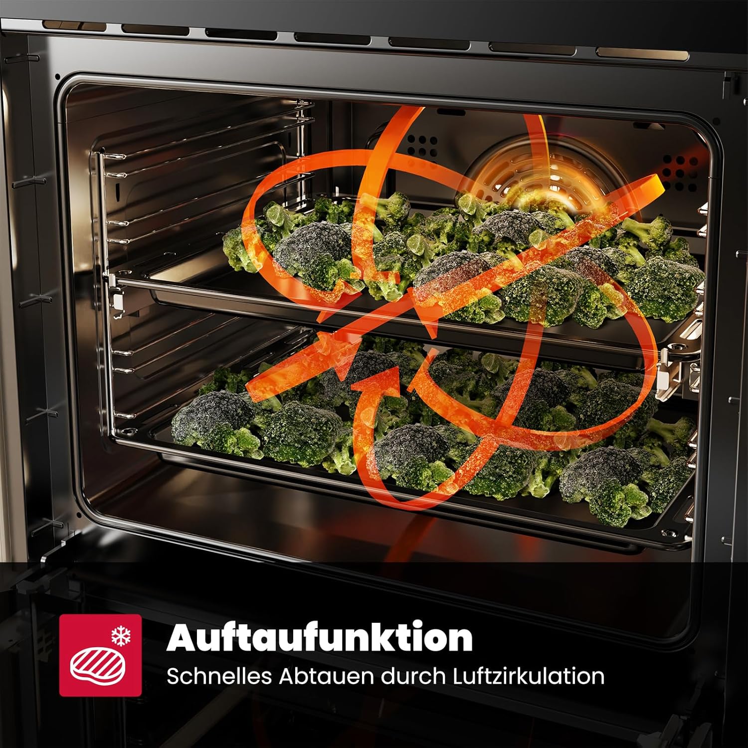 GASLAND ES609321DSH Four à encastrer, 70L, autarcique, four électrique avec 9 fonctions four, triple vitrage, tiroir télescopique et sélecteur rotatif escamotable, air chaud, inox, sécurité enfant