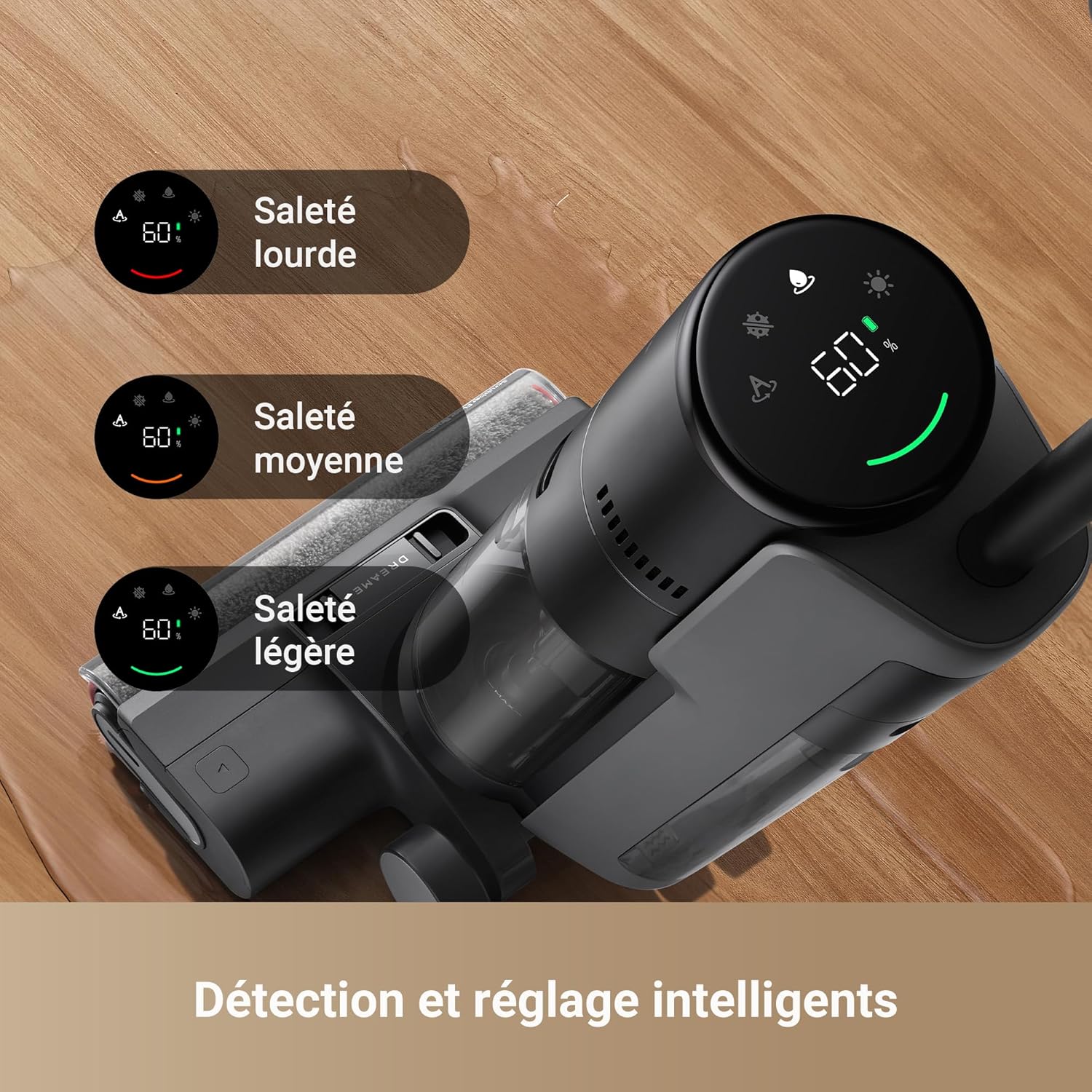 DREAME H12 Pro Ultra Aspirateur Eau et poussière, Lavage 60 °C, Séchage 30 Min, Nettoyage Auto Double Rotation avec Racleur Résistant, Aspiration 16 kPa, Brosse 2 Bords, Détection Intelligents