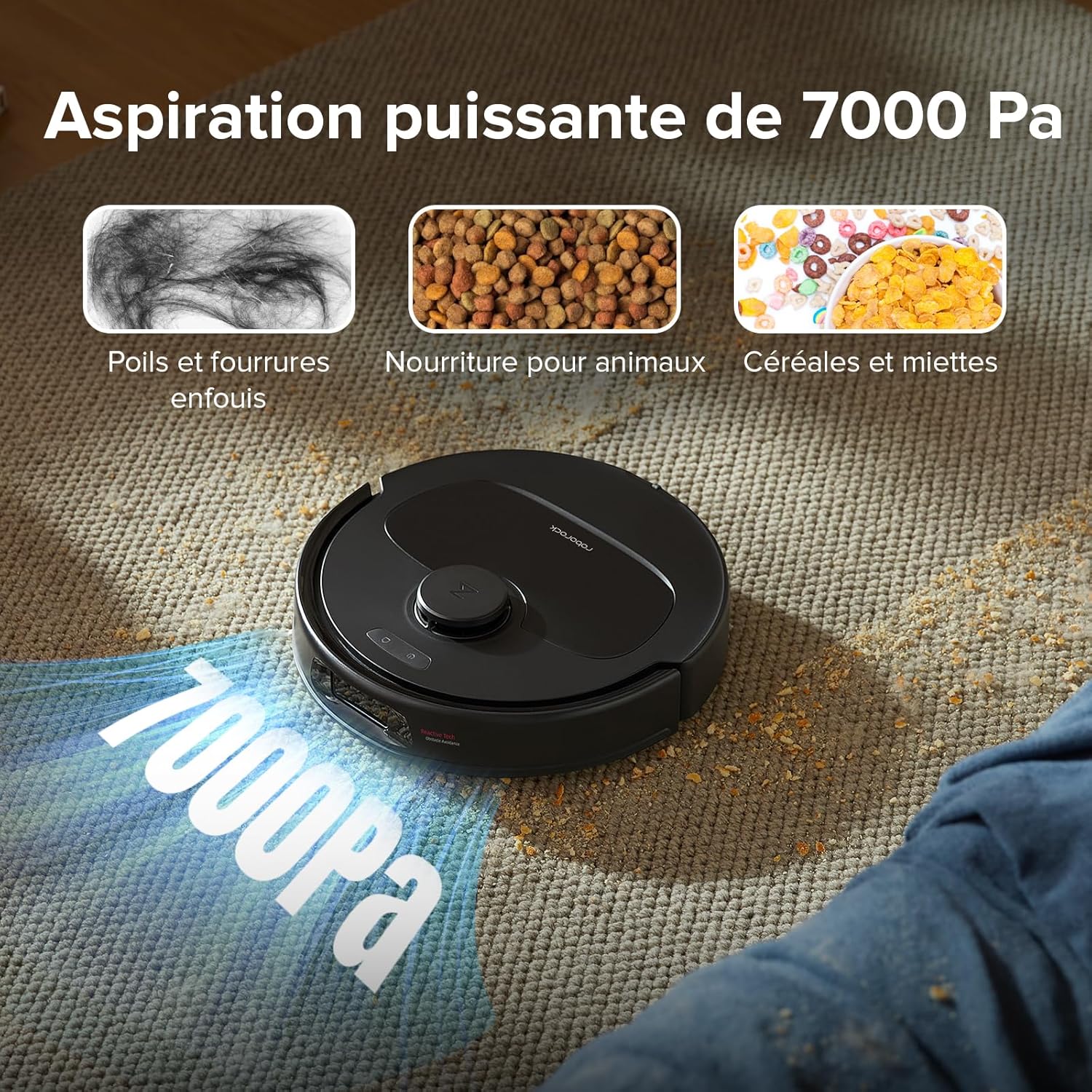 roborock Qrevo S Set Aspirateur Robot Laveur, 7000Pa HyperForce, Double Serpillière Rotative 200 tr/min & Relevable 10mm, Station Multifonctionnelle, 3D Cartographie, Reactive Tech, Contrôle APP, Noir