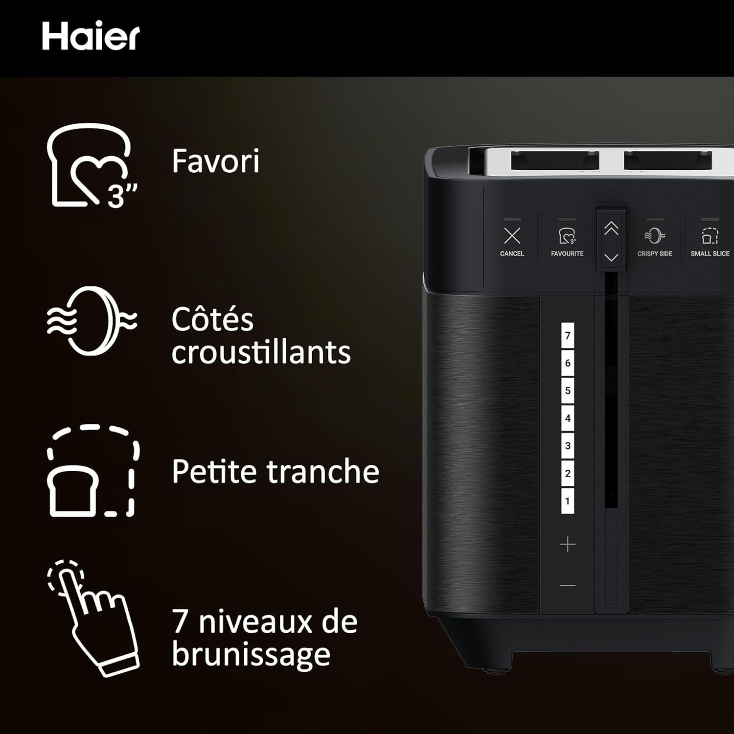 Pack Petit Déjeuner Grille-Pain Toaster+Bouilloire Haier I-Master Série 5, Acier Inoxydable, Fentes Extra Profondes, 7 Niveaux de Brunissage, 7 Réglages de Température Fonction Maintien au Chaud