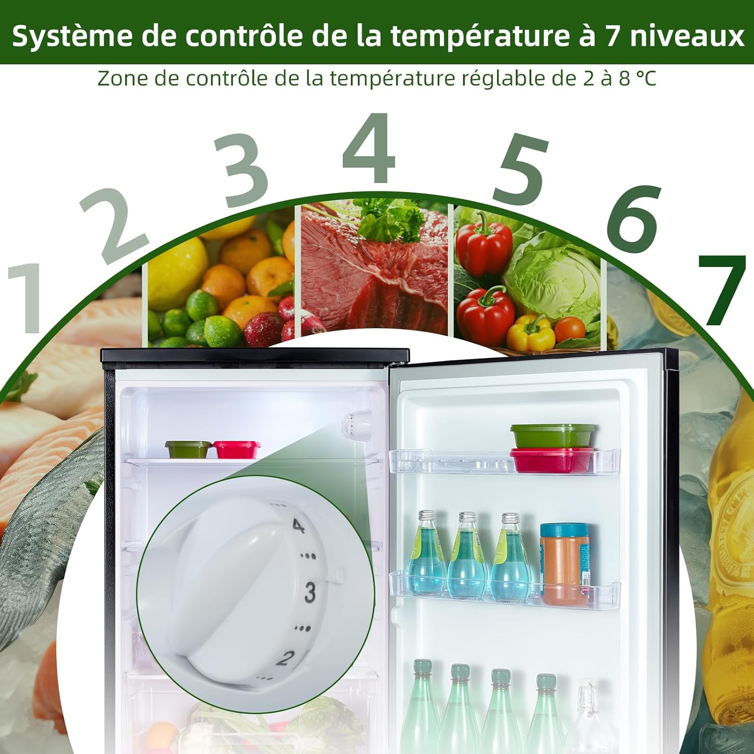 CHIQ Réfrigérateur vertical à une porte,126 L, encombremen 0,31 ㎡, Porte réversible, Tiroir à légumes, Étagères coulissantes, Faible niveau sonore 39 dB, Éclairage à DEL, Noir CSF120BE