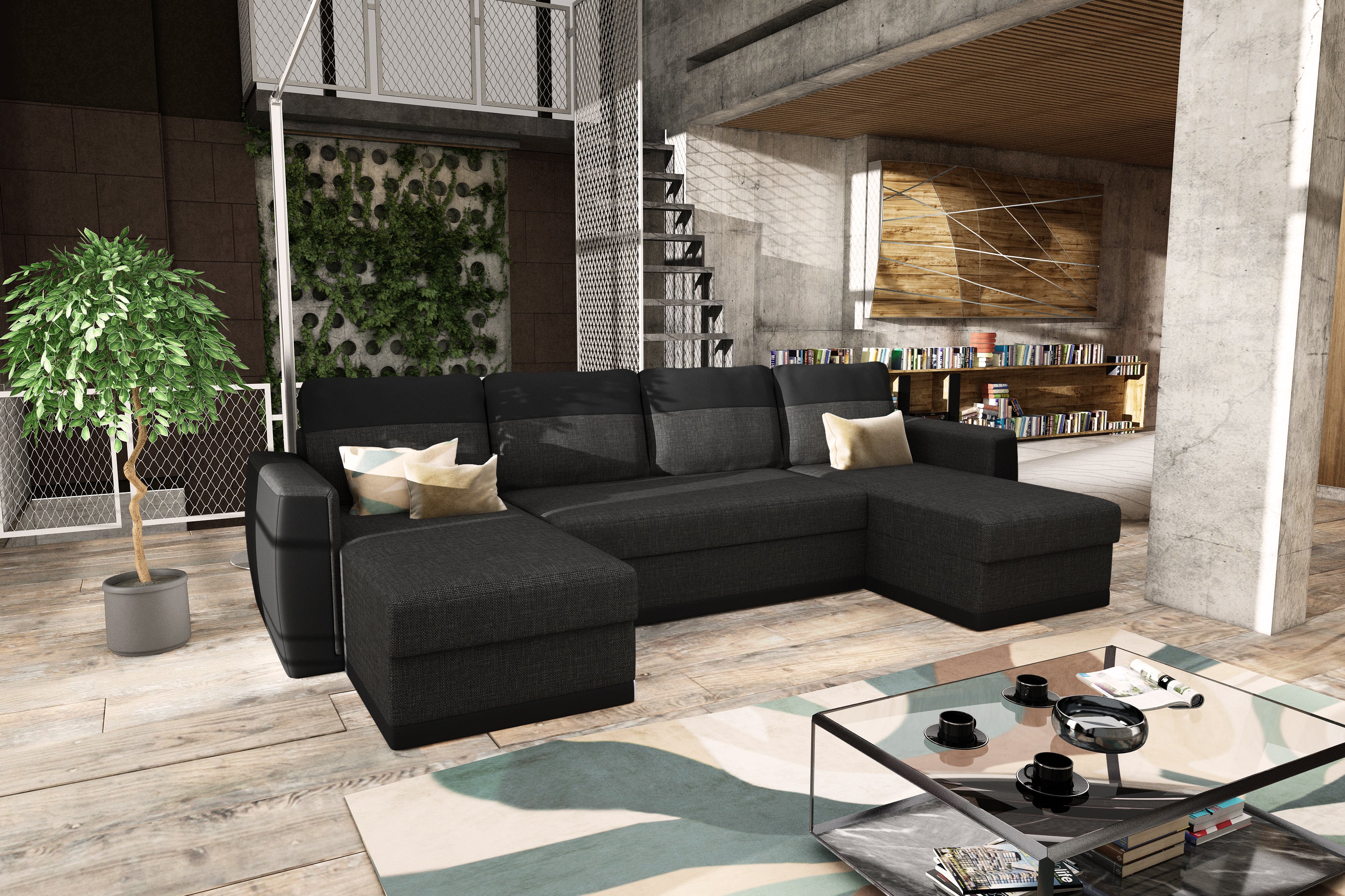 CANAPE JAMES PU NOIR SAWANA ANTHRACITE - A71979