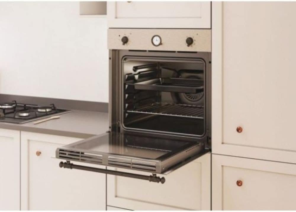 Candy FCC604NAV Four électrique encastré, ventilé, capacité 65 litres, fonction pizza, 8 programmes, 56,8 x 59,5 x 59,5 cm, style rustique, avoine, classe A+