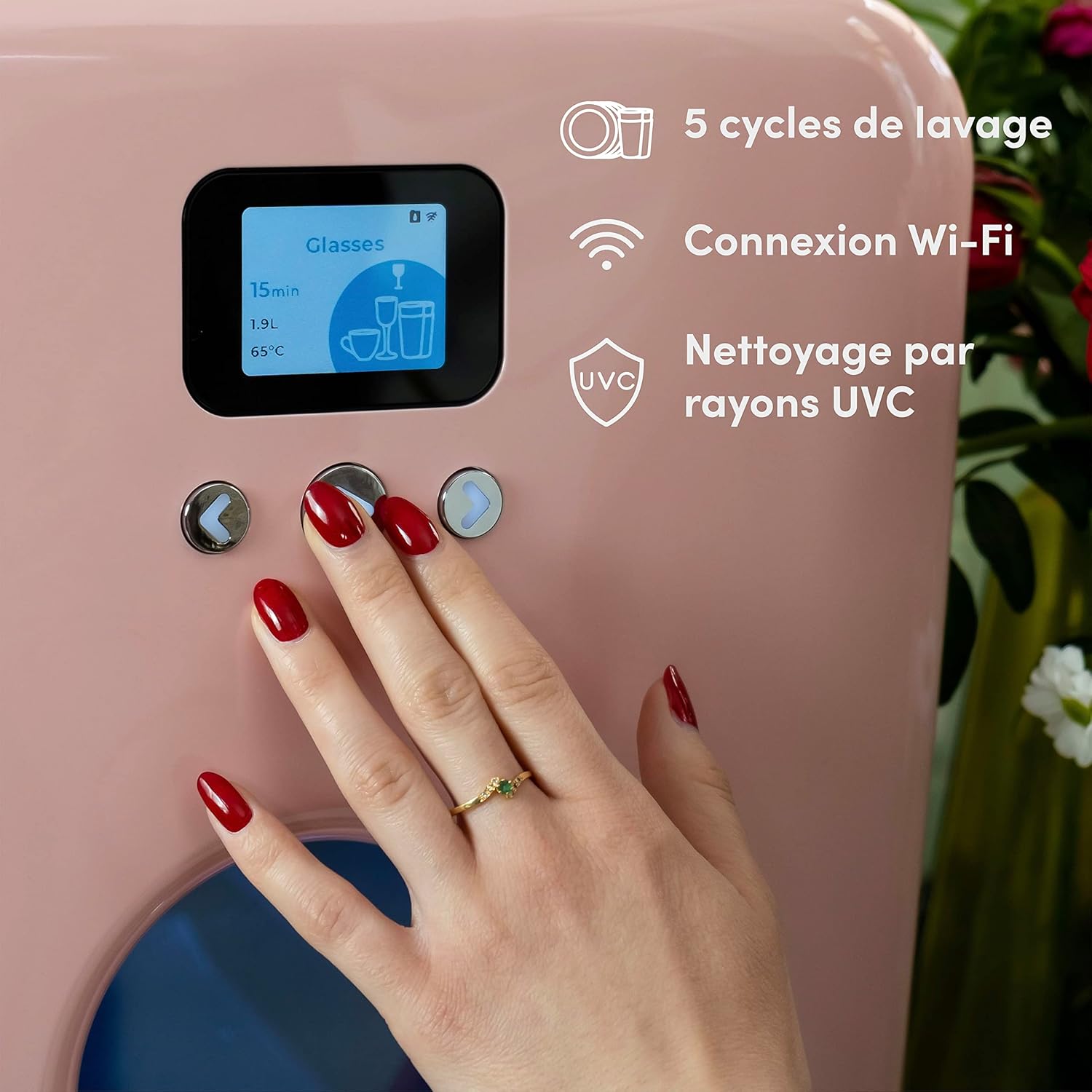 DAAN TECH Bob - Lave-vaisselle Compact 3 Couverts Encastrable - Pose Libre, Avec Réservoir, Portable - Séchage Naturel - Assiette 29 cm - Label Origine France Garantie, Eco-Conçu (Blanc-Rouge)