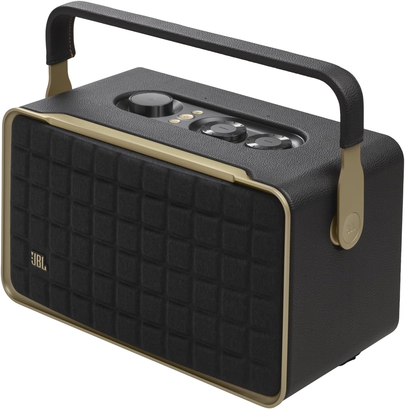 JBL Authentics 200 Enceinte Smart Home avec Wi-Fi, Bluetooth et assistants vocaux, design rétro, noire, Prise européenne (Type C)