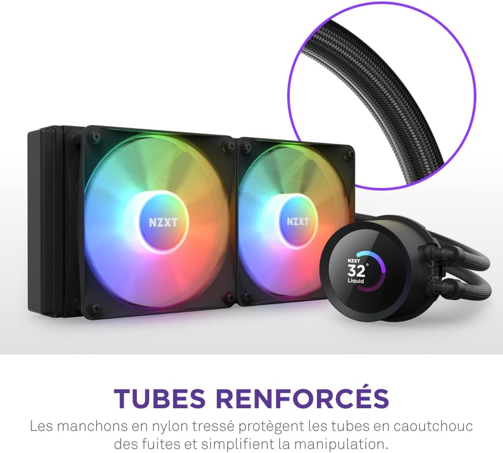 NZXT Kraken Elite 280 RGB - Refroidisseur de liquide CPU AIO - Radiateur 280mm - Ventilateur F280 RGB - IPS LCD 2,72 personnalisable - Turbine Pump - LGA 1700 1200 115X 1851 / AM5 AM4 - Noir