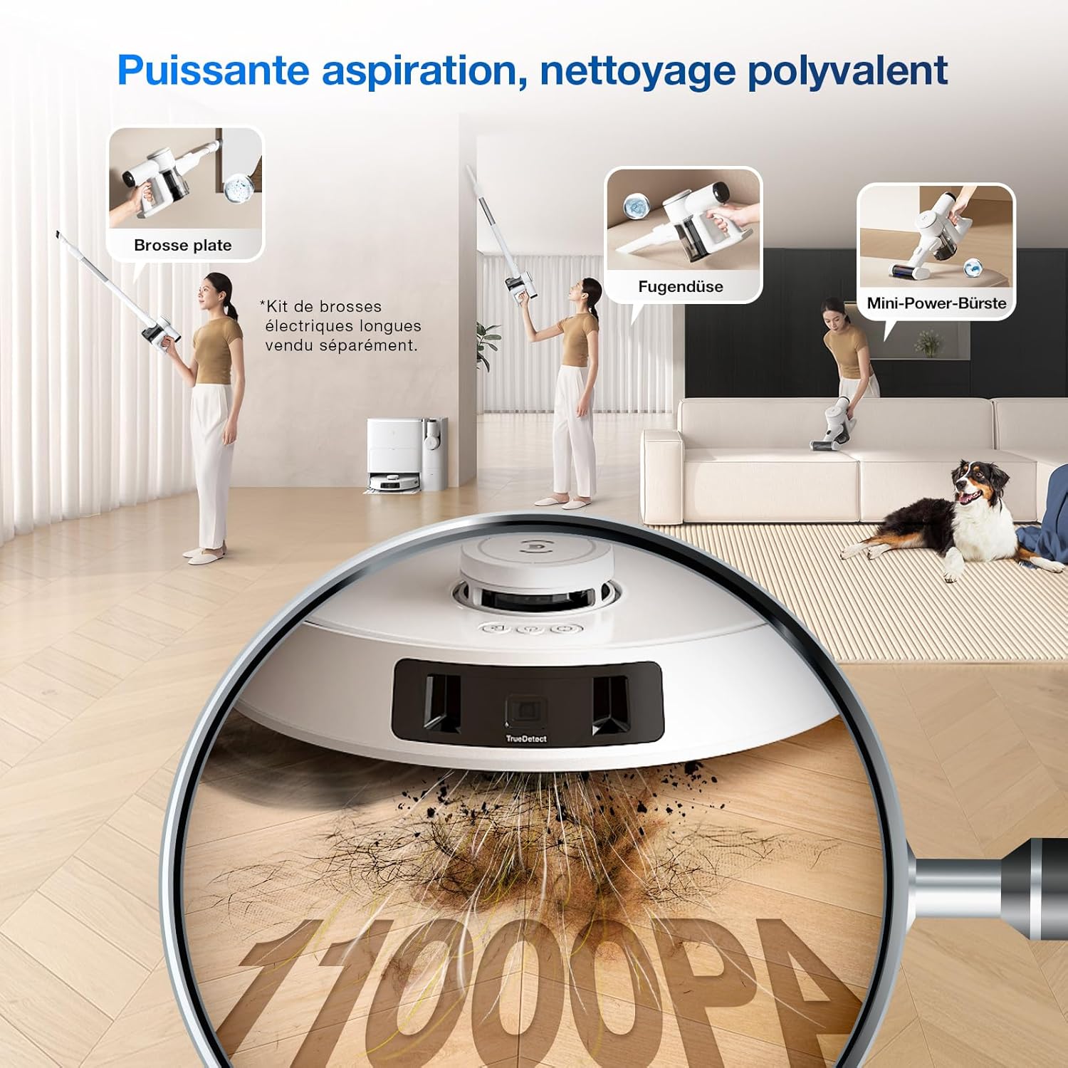 ECOVACS X8 PRO OMNI Robot Aspirateur Laveur avec Station Tout-En-Un, Puissance 18000Pa, Nettoyage Automatique Instantané OZMO ROLLER, Nettoyage à l'eau chaude 75℃, Ajout Solution Nettoyage Automatique