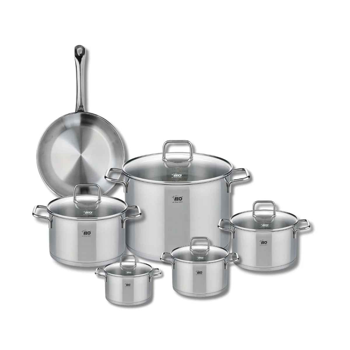 Ensemble de 1 Poêle de cuisson 24 cm et 5 faitouts 12, 14, 16, 20 et 26 cm Elo Profi Citrin Elo