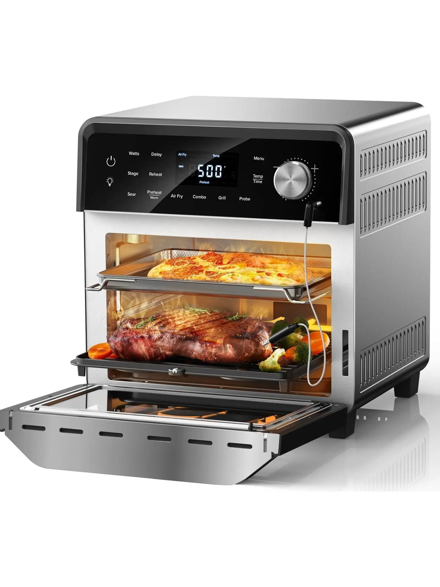 Nuwave TODD ENGLISH Air Fryer Grill Oven Combo, TRUE Char & Flavor, 100 in 1 Super Convection Toaster Oven Countertop, Excellent Thermal Insulation, POWERPORT™ Plug-In Grill, 550°F, Stainless Steel