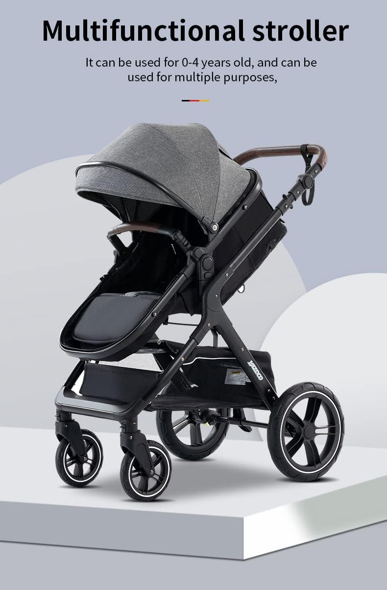 YAZOCO Poussettes 3 en 1 Citadines Poussettes Combinées Poussette Tricycle Baby Walker Poussette Haute Paysage Poussettes Pliantes Trolley Bébé Landau pour 0-36 (1 Noir)