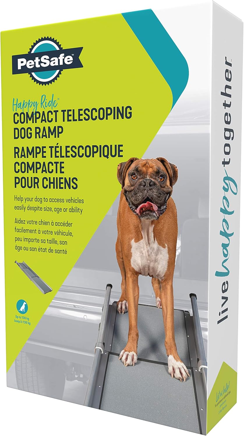 PetSafe - Grande Rampe Télescospique Deluxe Solvit pour Animal de Compagnie Pliable en 3 Parties - Pour Chien Agé, Faible - Rampe d'Accès Ideale pour Voitures - Aluminium, Légère, Compacte