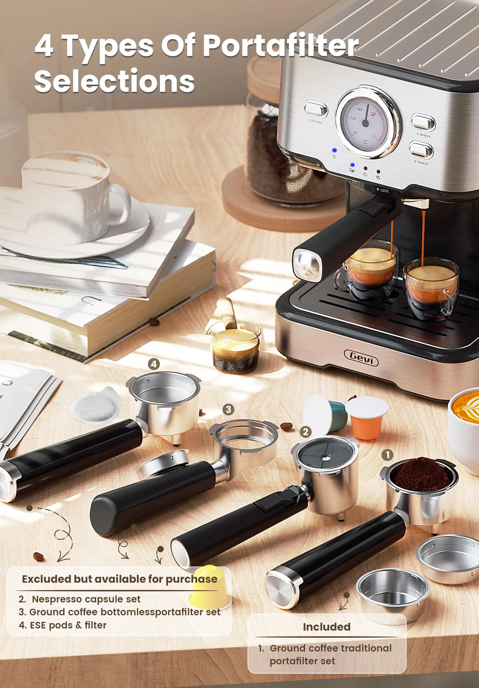 Gevi Espresso Machine with Milk Frother Steam Wand